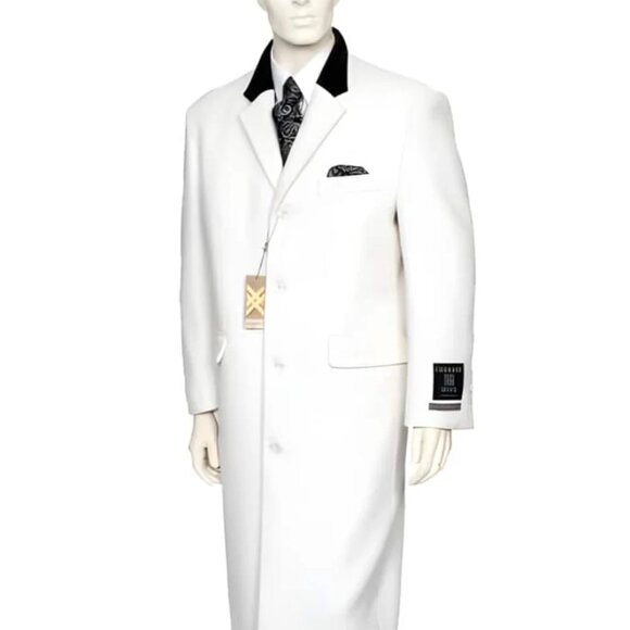 Mens White One Chest Pocket Full Length Coat Duster Maxi Coat